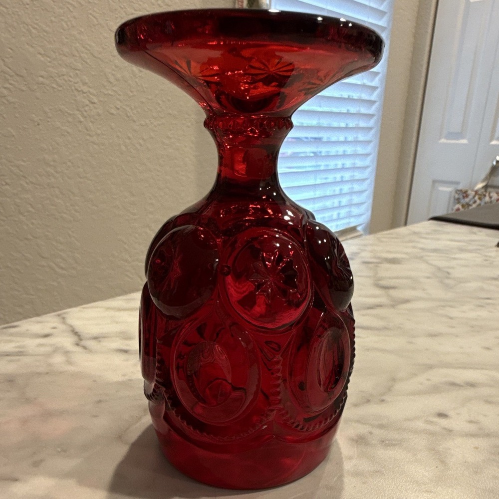 Vintage LE Smith Moon and Star Ruby Red Glass Goblet Pedestal Vase